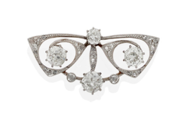 A diamond and platinum-topped gold brooch,, circa 1910