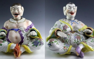 2 Dresden Porcelain Chinese Laughing Buddha Nodder