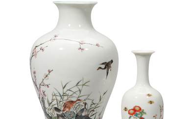 A FAMILLE ROSE ‘WILD GEESE’ VASE AND A FAMILLE ROSE ‘CHRYSANTHEMUM’ VASE, REPUBLIC PERIOD (1912-1949)