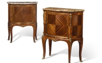 A PAIR OF FRENCH ORMOLU-MOUNTED KINGWOOD AND BOIS SATINÉ TABLES DE NUIT, BY FRANÇOIS LINKE, INDEX NUMBER 956, PARIS, CIRCA 1900