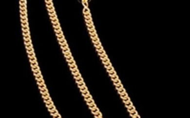 A gold pocket watch chain
