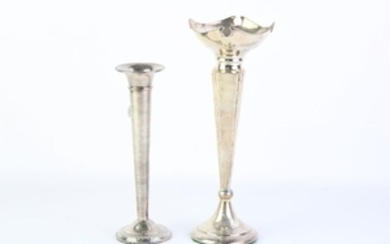 Hallmarked Sterling Silver Trumpet Vase And Another Sterling Example