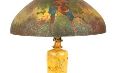 Handel Reverse Painted Jungle Bird Lamp