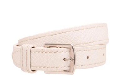 Hermès White Etriviere Double Tour Bracelet of Calfskin Leather with Palladium Hardware