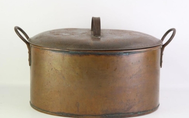 Large Copper Lidded Pot H:30cm W:52cm