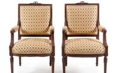 * A Pair of Louis XVI Style Walnut Fauteuils Height 39