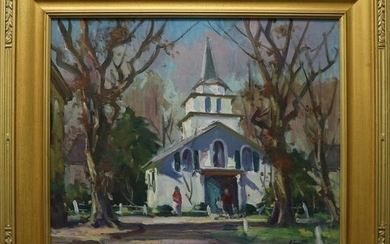 Maria Liszt Oil on Board of a Church in Rockport
