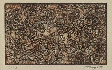 MARK TOBEY Autumn Leaves. Color lithograph, 1971. 145x240 mm; 5 3/4x9 3/8 inches,...