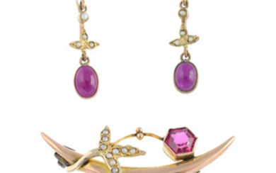 A selection of gem-set earrings and brooches.