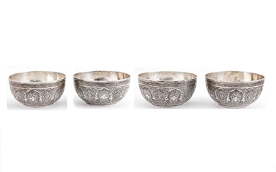 A set of four mid-20th century Iranian 875 standard silver finger bowls, Isfahan circa 1960 mark of