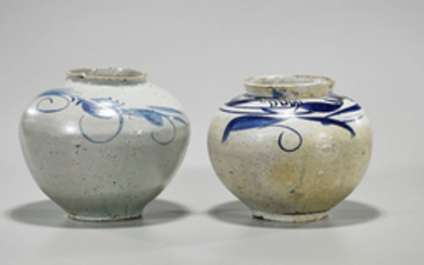 Two Antique Korean Blue & White Porcelain Vases
