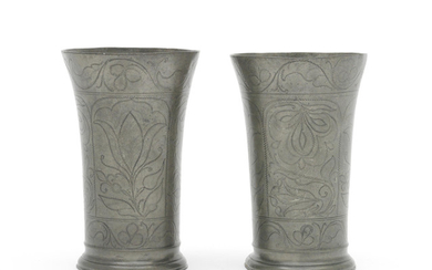 Two pewter beakers, with matching wriggle-work decoration, Dutch, circa 1700