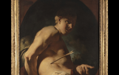 Venetian Master of the 18th Century Saint Sebastian Oil on canvas 87x73 cm. In a gilt-wood frame (defects and restorations)