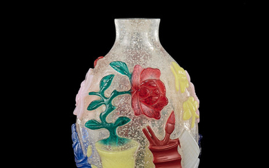 A very rare seven-colour overlay clear glass 'Hundred Antiques' snuff bottle