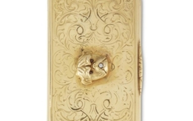 A Victorian engraved 18-karat gold snuffbox with a bulldog...