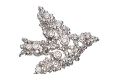 Gilbert Albert, pendentif colombe or gris 750 perlé serti de diamants taille brillant