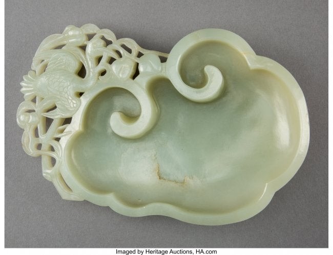 78072: A Fine Chinese Carved Pale Celadon Jade Lingzhi