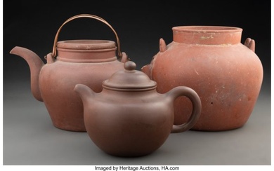 78072: A Group of Three Chinese Yixing Teapots Marks: (