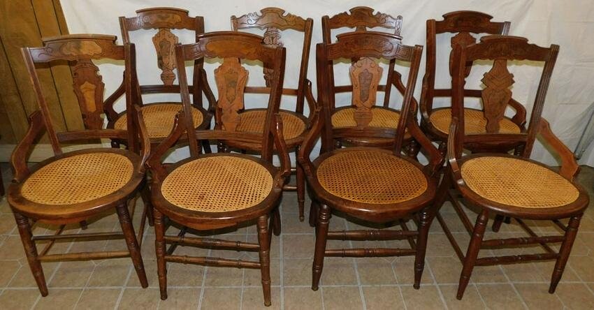8 Victorian Walnut Hip Rest Cane Bottom Dining Chairs