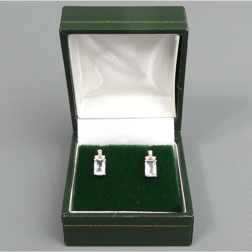 9 carat white gold aquamarine and diamond pair of earrings, ...