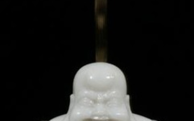 CHINESE CARVED STONE BUDDHA MOUNTED AS LAMP