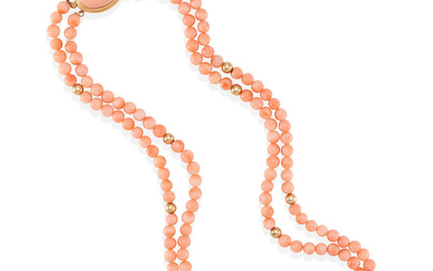 A 14K GOLD AND CORAL NECKLACE