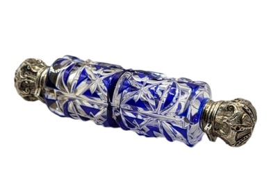 A 19TH CENTURY VICTORIAN SILVER AND GLASS DOUBLE ENDED...