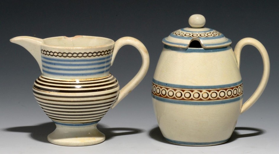 A BARREL SHAPED SLIP-DIPPED PEARLWARE MUSTARD POT AND COVER ...