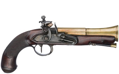 A Belgique blunderbuss flintlock pistol, Liege, circa 1810 Canon à facettes au-dessus de la chambre,...