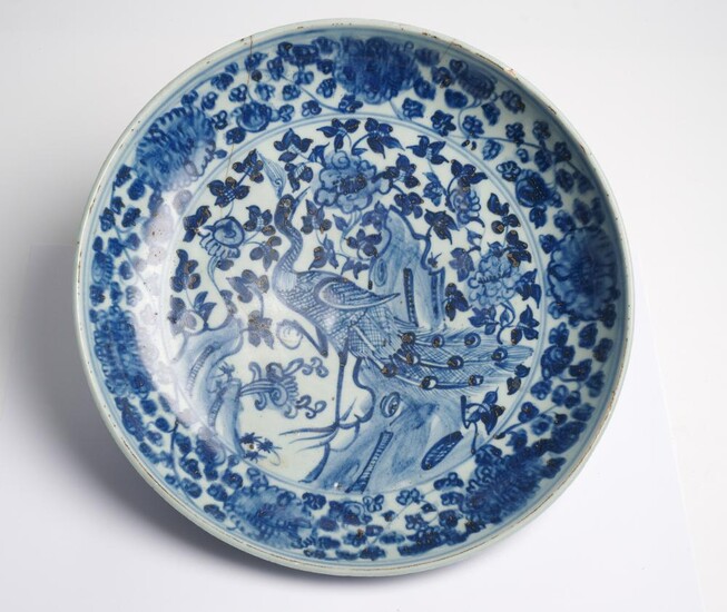 A CHINESE BLUE AND WHITE PHOENIX CHARGER MING DYNASTY (1368-1644), HONGZHI PERIOD (1470-1505)