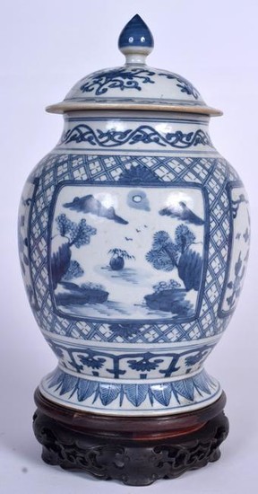 A CHINESE BLUE AND WHITE PORCELAIN VASE AND COVER