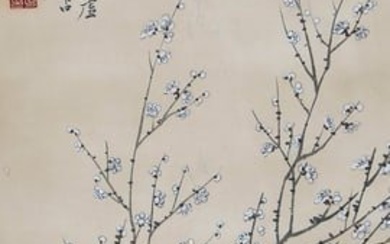 A CHINESE PLUM BLOSSOM PAINTING ON PAPER, HANGING SCROLL, SUN KEHONG MARK