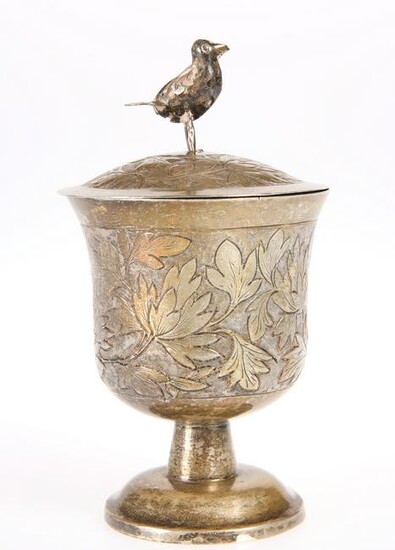 A CHINESE SILVER CUP AND COVER, marked L (over) KK, the