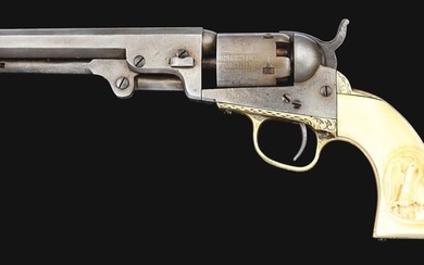 (A) COLT MODEL 1849 POCKET SINGLE ACTION REVOLVER WITH CARVED IVORY MEXICAN COAT OF ARMS GRIPS &