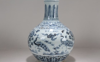 A Chinese Blue and White Nature-sceen Blue and White Porcelain Vase