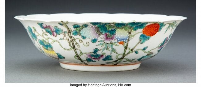 A Chinese Enameled Floral Bowl Marks: six-charac