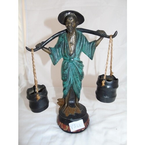 A Chinese bronze water carrier figurine