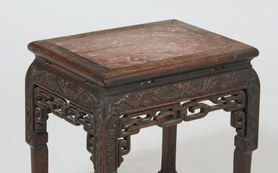 A Chinese hardwood and marble inset low table