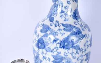 A Chinese porcelain blue and white vase decorated with fish and Algae 36 cm.