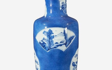 A Chinese powder blue-glazed porcelain rouleau vase