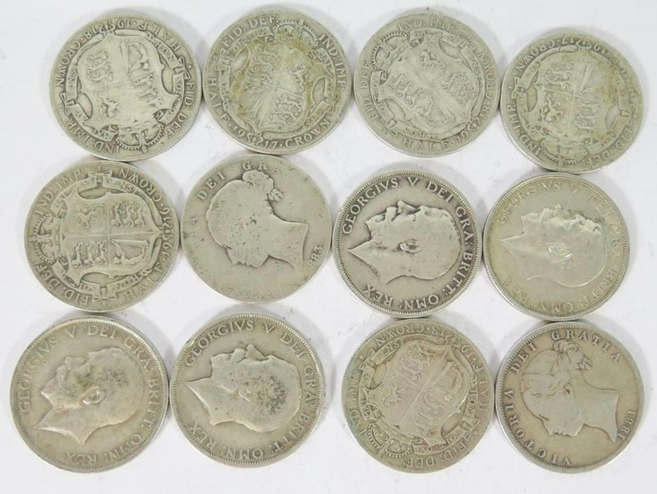A Collection of Victorian to 1919 Silver Half Crowns, 166g