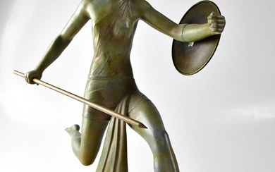 A French Art Deco spelter figure of Diana the Huntress,...