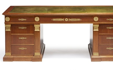 A French Empire style mahogany and gilt bronze mounted partners desk with...
