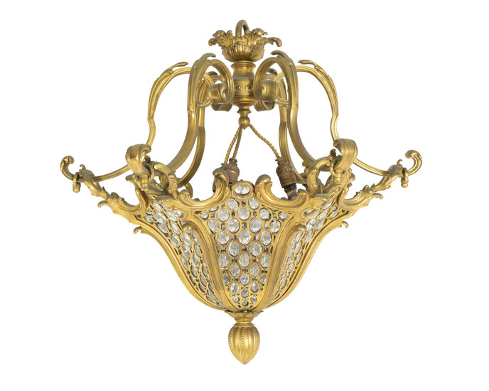A French Gilt Bronze and Glass Ceiling Fixture