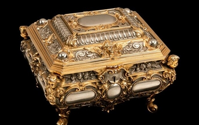 A French Gold and Silver Plated Music Box Height 5 3/4