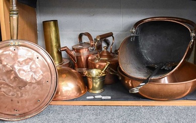 A Group of 19th Century Metalwares Including, a copper watering...