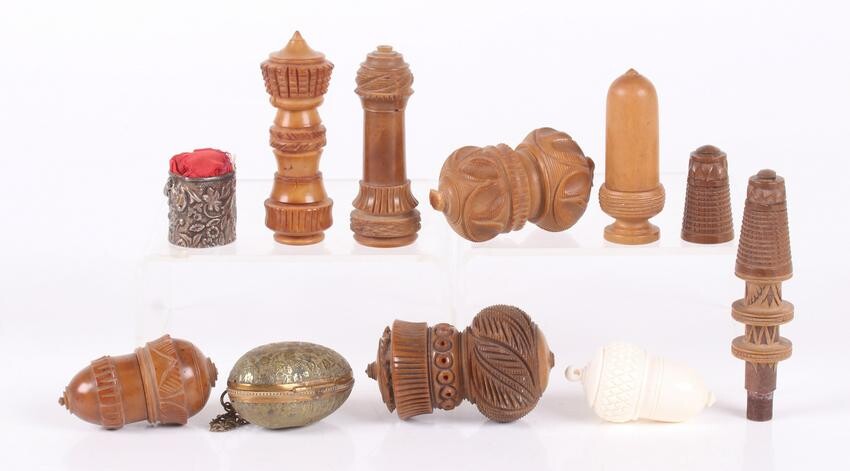 A Group of Antique Needle, Thimble Cases