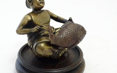 A Japanese bronze modelled as a seated fishmerman with
