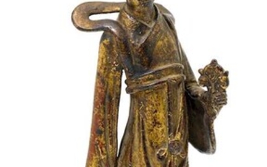 A LACQUER GILT BRONZE FIGURE OF A HEAVENLY LADY.