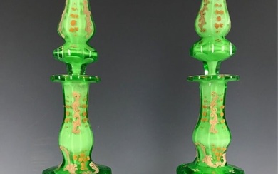 A LARGE PAIR OF 19TH C. BOHEMIAN GLASS PERFUME BOTTLES